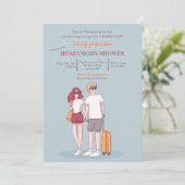 Huwelijksreis Douche Blauwe Uitnodiging (Staand voorkant)