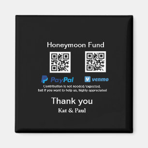 Huwelijksreis Fonds PayPal Venmo QR code bedankt Magneet