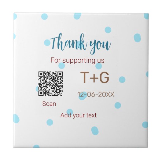 Huwelijksreis fonds Voeg QR-code echtpaarnaam brui Tegeltje (Voorkant)