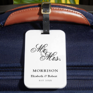 Huwelijksreis minimalistisch monogram Vlaamse stij Bagagelabel