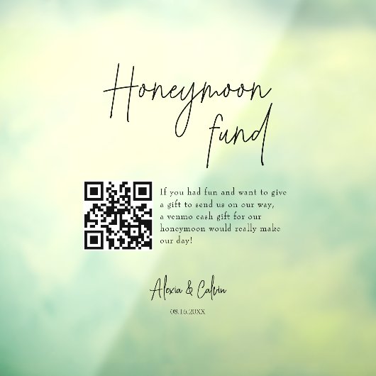 Huwelijksreis Plezier | Minimalistisch Script QR c Raamsticker (Vel 3)