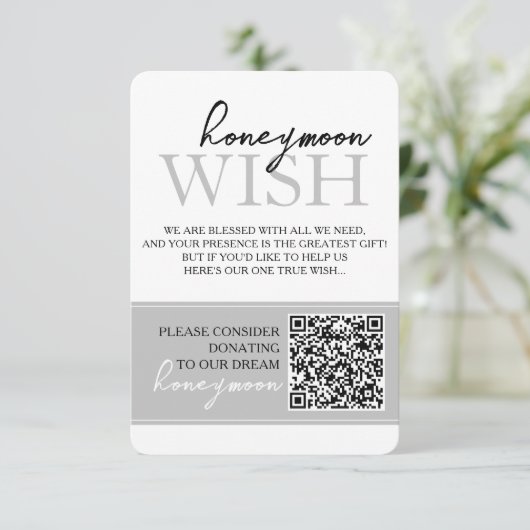 Huwelijksreis Verlangfonds QR CODE Bruiloft invoeg Informatiekaartje (Staand voorkant)