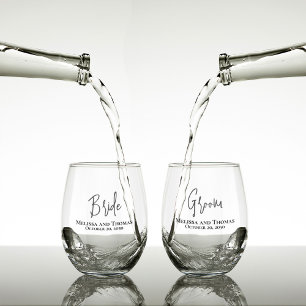 Huwelijksscript Bruid Bruidegom Gepersonaliseerd Wijnglas Zonder Voet