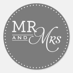 HUWELIJKSSTICKERS mr & mrs moderne typografie grij Ronde Sticker
