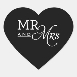 HUWELIJKSSTICKERS mr & mrs moderne typografie zwar Hart Sticker