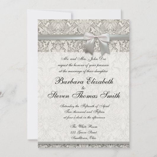 Huwelijksuitnodiging Aangepaste Witte Kant Sjabloo Kaart (Voorkant)