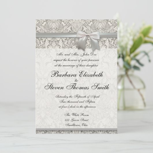 Huwelijksuitnodiging Aangepaste Witte Kant Sjabloo Kaart (Staand voorkant)