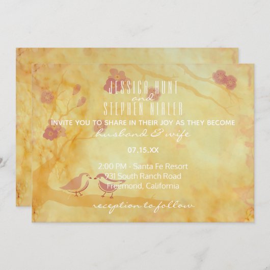 Huwelijksuitnodiging Aziatische Invloed Tortelduif Kaart (Voorkant / Achterkant)