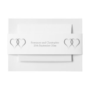 Huwelijksuitnodiging Belly Band Silver Hearts Uitnodigingen Wikkel