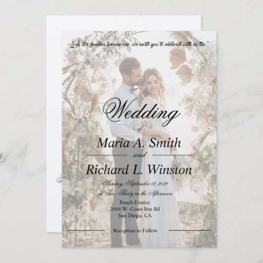 Huwelijksuitnodiging, bewaar de datum, receptie kaart (Voorkant / Achterkant)