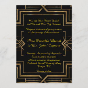 Huwelijksuitnodiging black&gold, great-Gatsby, scr Kaart