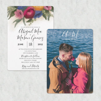 Huwelijksuitnodiging Blauw en Donkerroze Kaart