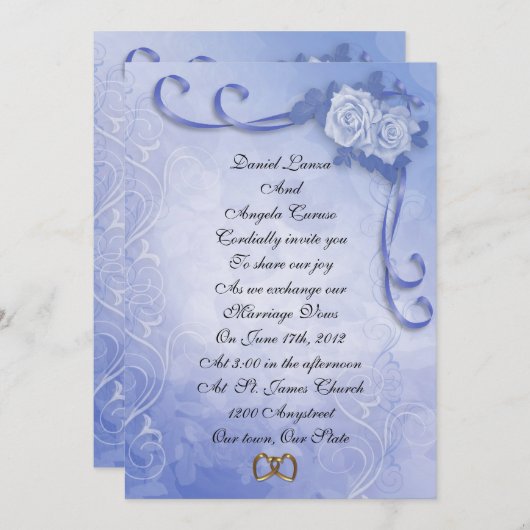 Huwelijksuitnodiging Blauwe rozen Kaart (Voorkant / Achterkant)