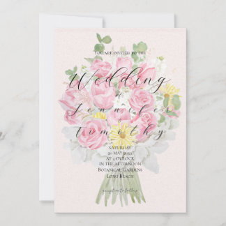Huwelijksuitnodiging Botanisch roze rose boeket Kaart