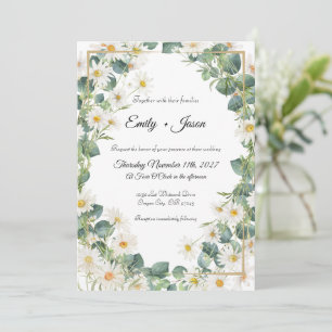 Huwelijksuitnodiging Botanische Eucalyptus Daisy Kaart