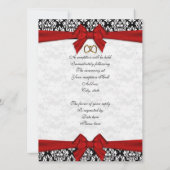 Huwelijksuitnodiging elegant Damask met rode boog Kaart (Achterkant)