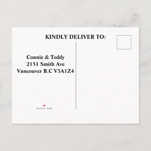 Huwelijksuitnodiging en gele hete staaf uitnodiging briefkaart (Achterkant)