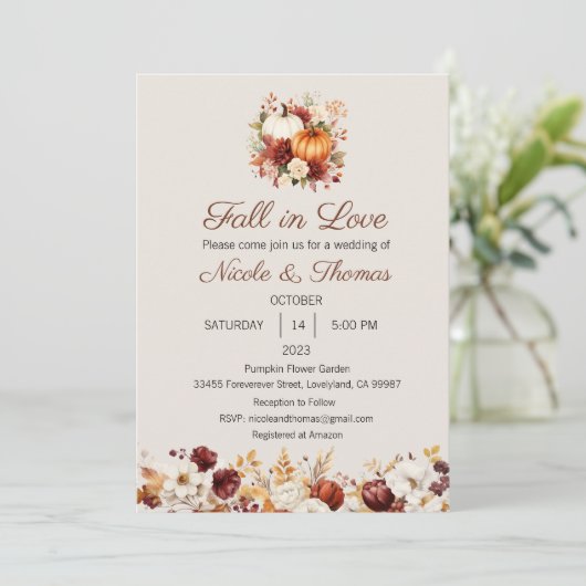 Huwelijksuitnodiging, Herfst in Liefde Bruiloft Kaart (Staand voorkant)