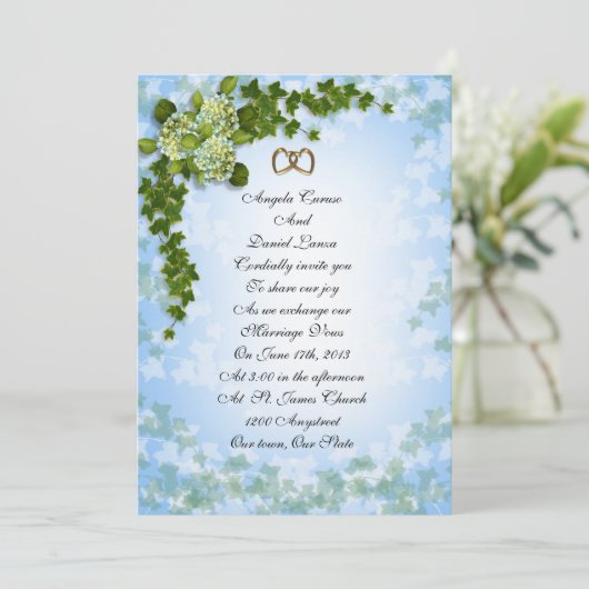 Huwelijksuitnodiging Hortensia en klimop Kaart (Staand voorkant)