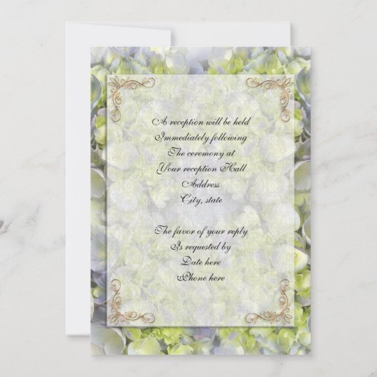 Huwelijksuitnodiging Hortensia's en kant Kaart (Achterkant)