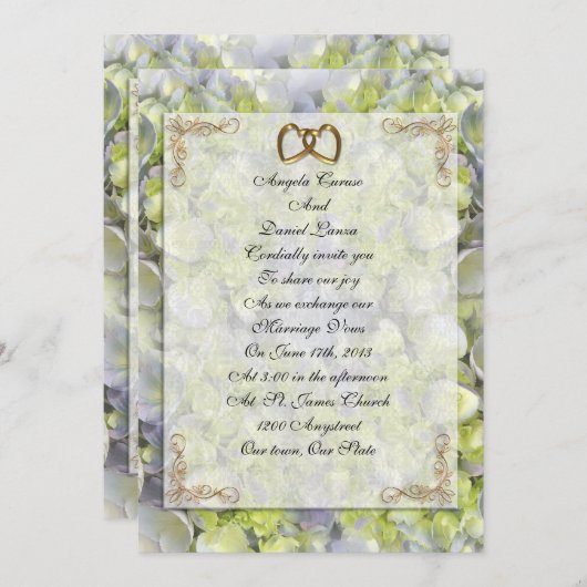 Huwelijksuitnodiging Hortensia's en kant Kaart (Voorkant / Achterkant)