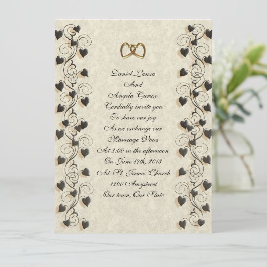 Huwelijksuitnodiging Ivy harten grens Kaart (Staand voorkant)