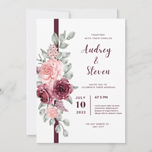 Huwelijksuitnodiging Magenta Lijn Lint Flora Save The Date (Voorkant)