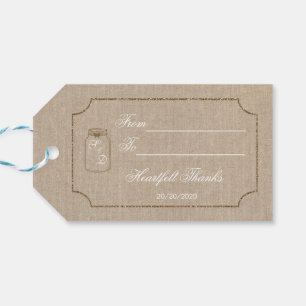 huwelijksuitnodiging Mason Jar Linen Cadeaulabel