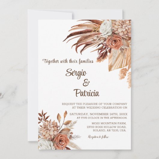 Huwelijksuitnodiging met Boho Flowers Sjabloon Kaart (Voorkant)