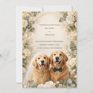 Huwelijksuitnodiging met Golden Retriever | Elegan Kaart
