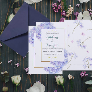 Huwelijksuitnodiging met hortensia-thema kaart