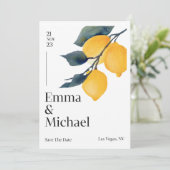 Huwelijksuitnodiging met strakke lijnen en een emb kaart (Staand voorkant)