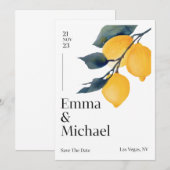 Huwelijksuitnodiging met strakke lijnen en een emb kaart (Voorkant / Achterkant)