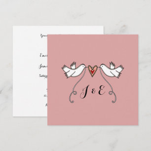 Huwelijksuitnodiging met witte duiven en liefdesha kaart
