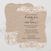 Huwelijksuitnodiging met zoete witte kant en jute kaart (Voorkant / Achterkant)