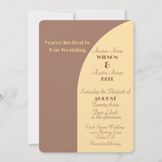 Huwelijksuitnodiging Mocha Mousse gebogen platte K (Voorkant)