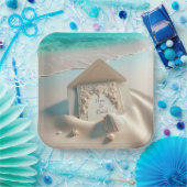 Huwelijksuitnodiging op het strand zand papieren bordje (Feest)