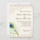 Huwelijksuitnodiging pauwenveer geëtst kaart (Voorkant)