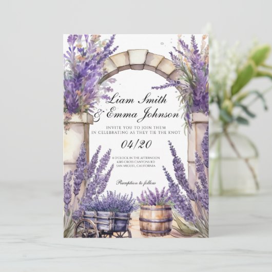 Huwelijksuitnodiging Provence Lavendel landschap Kaart (Staand voorkant)