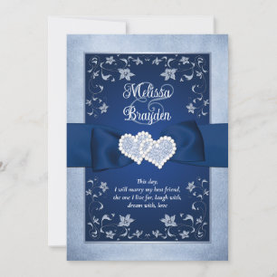 huwelijksuitnodiging   Royal Blue, Dusty Blue, Har