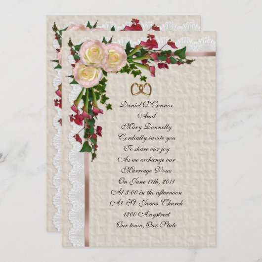 Huwelijksuitnodiging Rozen en Calla lelies Kaart (Voorkant / Achterkant)