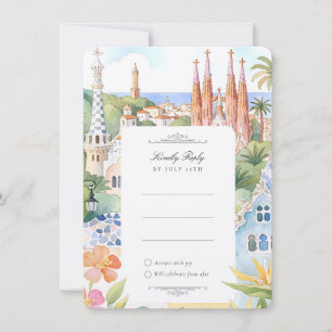 Huwelijksuitnodiging RSVP-kaart Barcelona Kaart