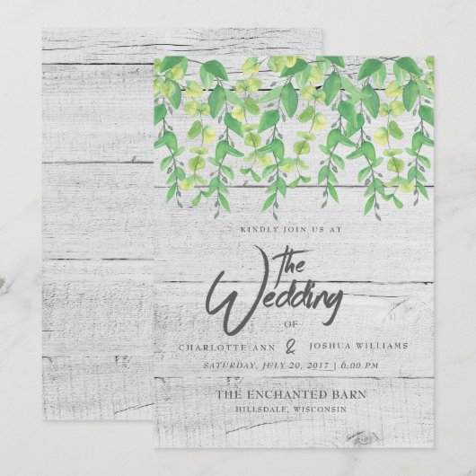 HUWELIJKSUITNODIGING | Rustic Greenery Waterverf Kaart (Voorkant / Achterkant)