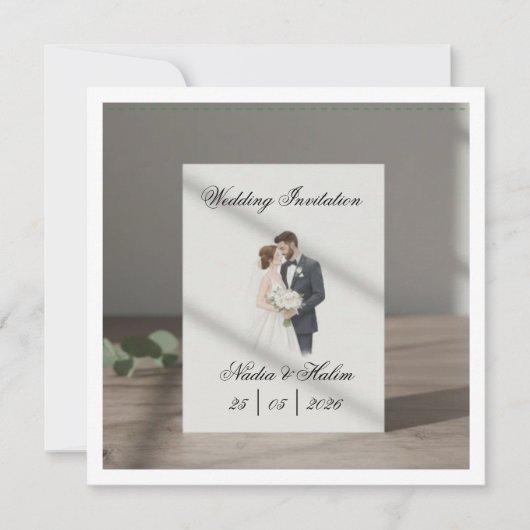 Huwelijksuitnodiging Template met Romantisch Paar Kaart (Voorkant)