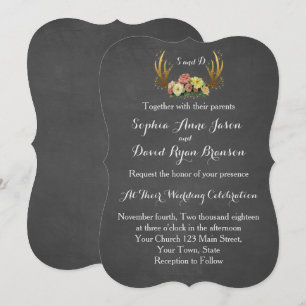 huwelijksuitnodiging   Unieke Antlers Bloemenkrijt Kaart