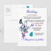 Huwelijksuitnodiging Vlinders en een blauwe madeli Uitnodiging Briefkaart (Voorkant / Achterkant)