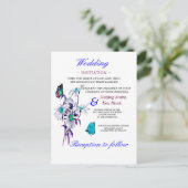 Huwelijksuitnodiging Vlinders en een blauwe madeli Uitnodiging Briefkaart (Staand voorkant)