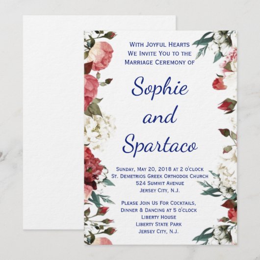 huwelijksuitnodiging voor bloemen kaart (Voorkant / Achterkant)