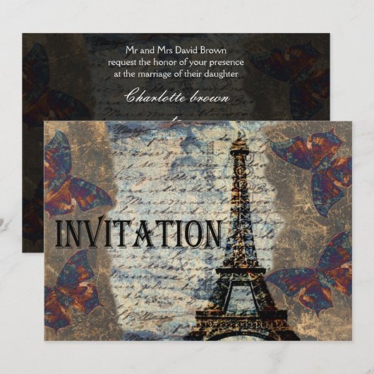 huwelijksuitnodiging voor de Parisiaanse bruiloft Kaart (Voorkant / Achterkant)