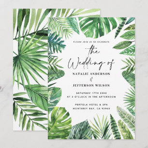 huwelijksuitnodiging voor Tropisch palmblad Save The Date